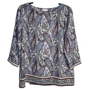 J.Jill Paisley Print Faux Wrap Back Blouse Size Medium